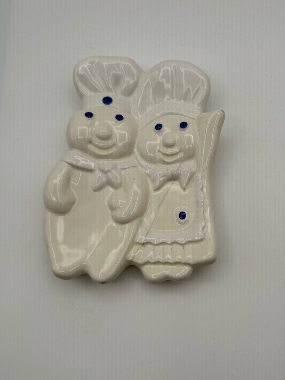 Ceramic Spoon Rest Pillsbury Couple in White with Blue Accents
